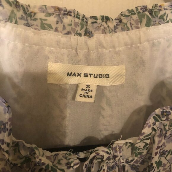 Max Studio green/purple/white floral chiffon sleeveless tie-neck blouse size S - Picture 3 of 5